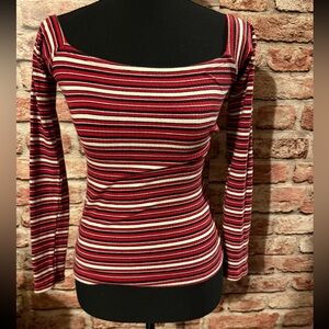 Hollister Red and White Striped Long Sleeve Top
